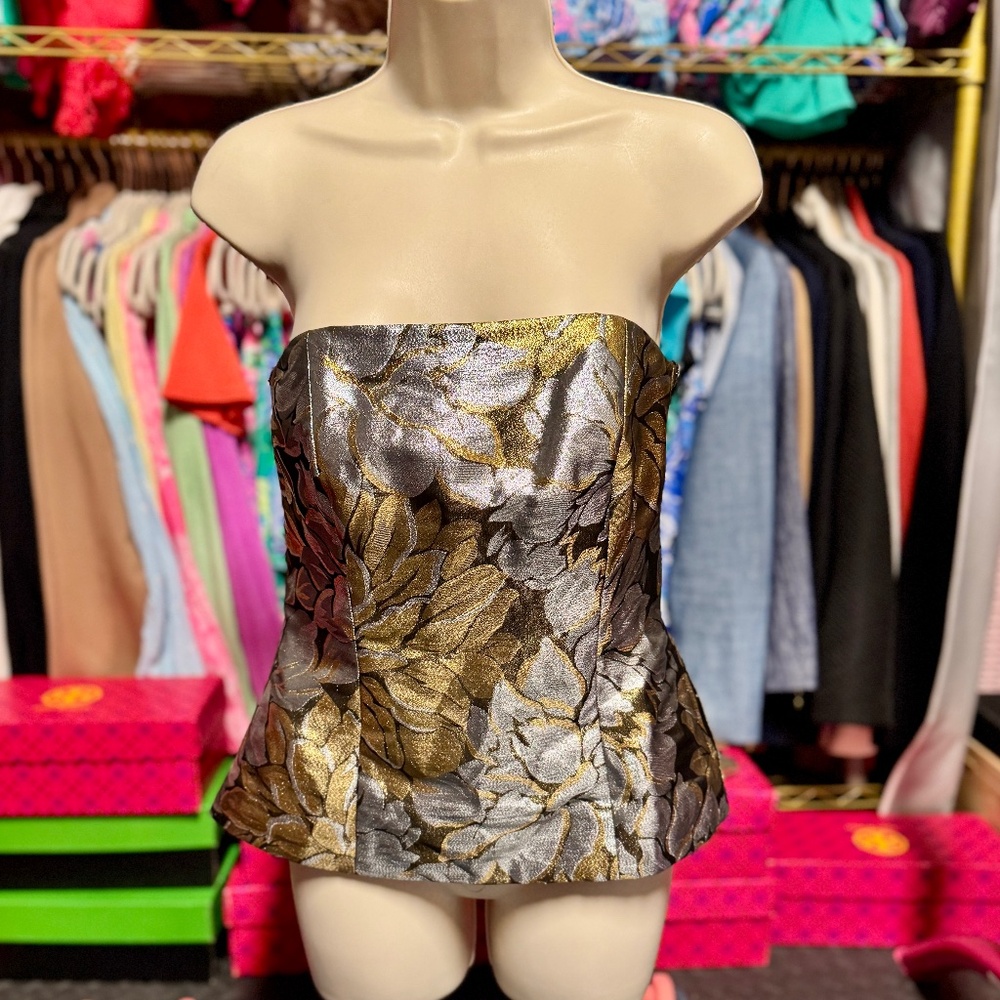Lilly Pulitzer Camilo Top - Gold Metallic Peony Parade Brocade (Size 0)